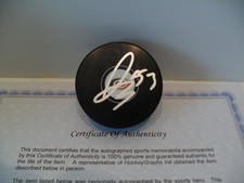 Jackson Blake Autographed Signed Carolina Hurricanes Puck COA Bright Silver Pen