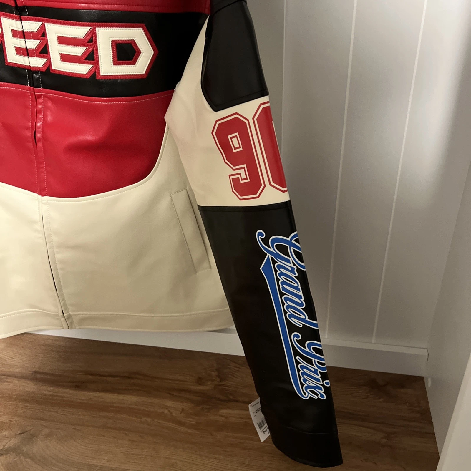 Team Speed Freak PU Men's Copper Rivet 90 Red Racing Jacket Sz Large NWT Zipper image 3