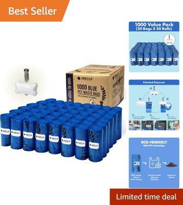 #ad 1000 Count Eco Friendly Dog Poop Waste Bags with Dispenser amp; Leash Tie Blue $40.99