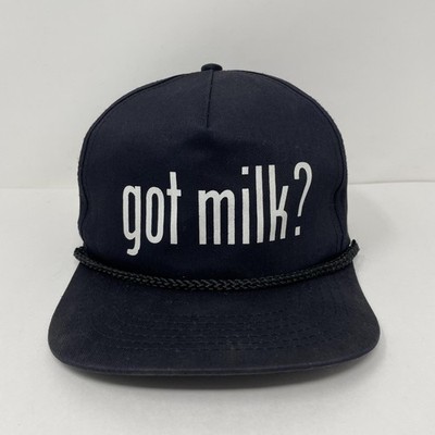 Vintage Got Milk Hat Cap Snap Back Black Slogan Rope Promo Ad Mens Funny 90s