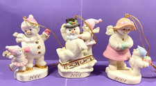 THREE 3 Lenox Exclusive Edition Snowman Ornaments 2000 and 2001 EUC no boxes 