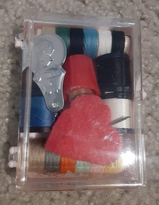 Mini Sewing Kit in plastic case - traveling - thread - thimble - buttons 