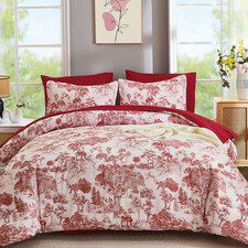 Elegant Red Queen Comforter Set - 7 Pieces Botanical Bedding for All Seasons