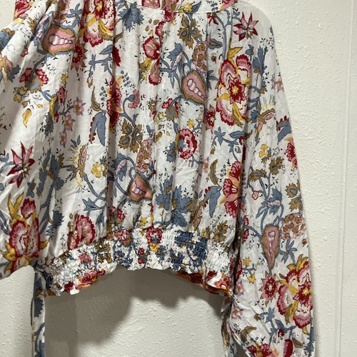 Nicole Miller Resort Floral Back Tie Blouse Long Sleeve Lightweight V Neck - Picture 4 of 8