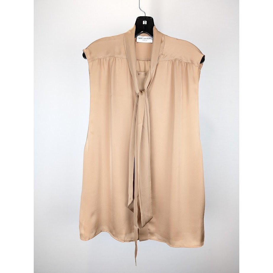 Camicia smanicata Saint Laurent Paris Lavalliere beige nuova con etichetta 39