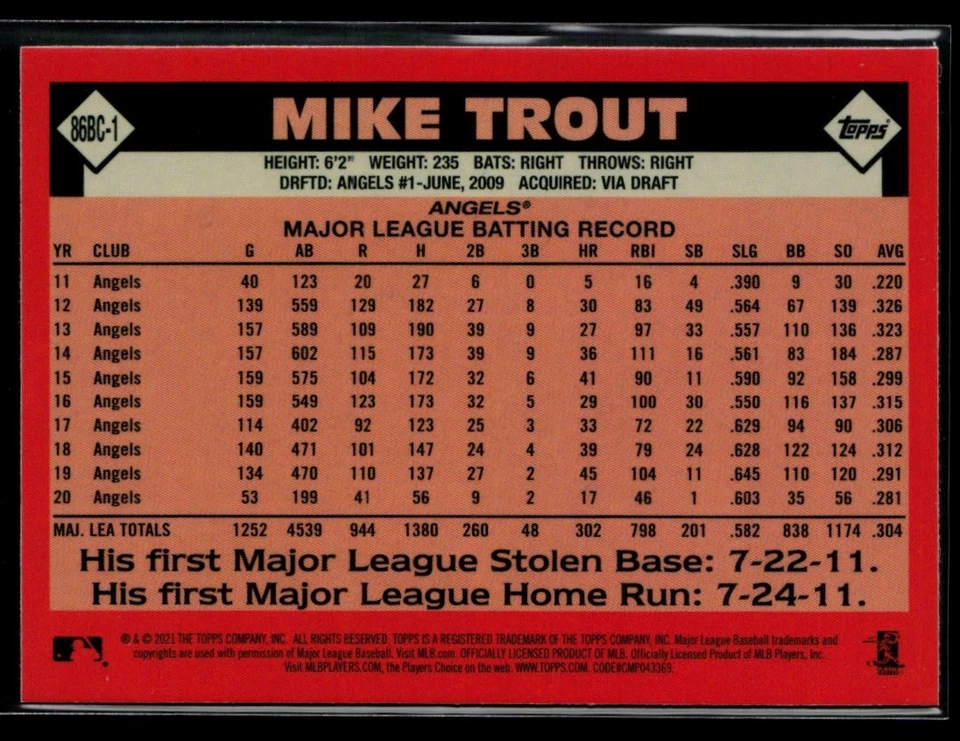 2021 Topps '86 Chrome Silver Pack #86BC-1 Mike Trout - Image 2 of 2