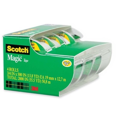 3M MMM4105 Scotch Magic Tape 0.75'' x 25ft Clear 4/Pack