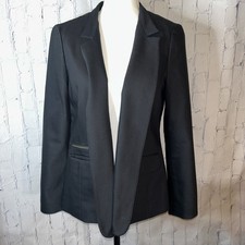 Chico s Black Blazer Size 1 Medium Striped Lining Classic Tailored Jacket