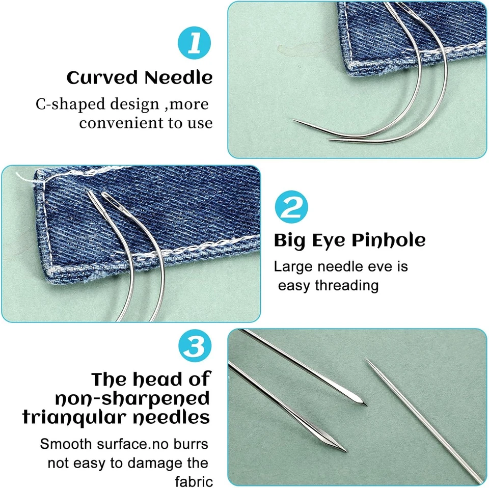 Ledernadel Set 14 Stück Gebogene Sattlernadeln mit Nadeleinfädlern für Leder - Bild 4 von 4
