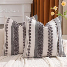 Gray Stripe Throw Pillow Covers 18x18 Set of 2 Boho Tufted Decorative Pillow Cas