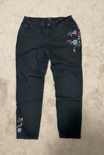Earl Jeans Womens Black Skinny Stretch Embroi...