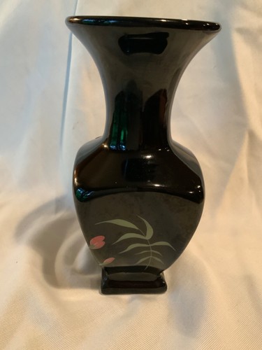 Fenton Art Glass Don Fenton Signature 2002 Hand Painted Black Glass Vase - Picture 3 of 11