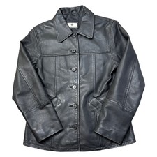 The Outer Edge Real Leather Blazer Jacket Button Down Y2k Black Womens Small