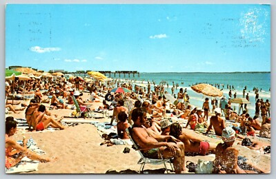 #ad Vintage Postcard Old Orchard Beach Maine Crowded Beach Summer Scenic View $8.99