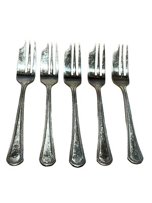 Oneida Stainless Pastry Fork 5.25  Beaded Handle Pattern - Set Of 5