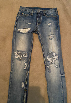 MNML Jeans Mens 28 Skinny Distressed Denim Pants Blue Flat Front