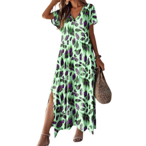Short Dress Maxi Casual Neck Dresses Loose Summer Women Ladies / V Beach Sleeve - Picture 4 of 18