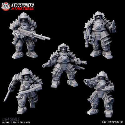 WW2 Japanese Heavy Exo Units, Steampunk Wargames Sci Fi Soldier Mechs Miniature