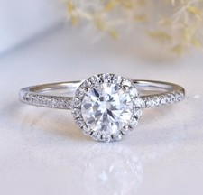 1.25ct VVS1 Moissanite Round Halo Engagement Ring Sterling Silver Sz 4.5-9 S16F