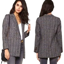 HEARTLOOM Womens Blazer Size S Ivy Plaid Wool Double Breasted Longline REVOLVE