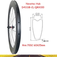 60x25mm 700C Road Bicycle Front Wheel Carbon Rim 24 Hole Tubeless Clincher