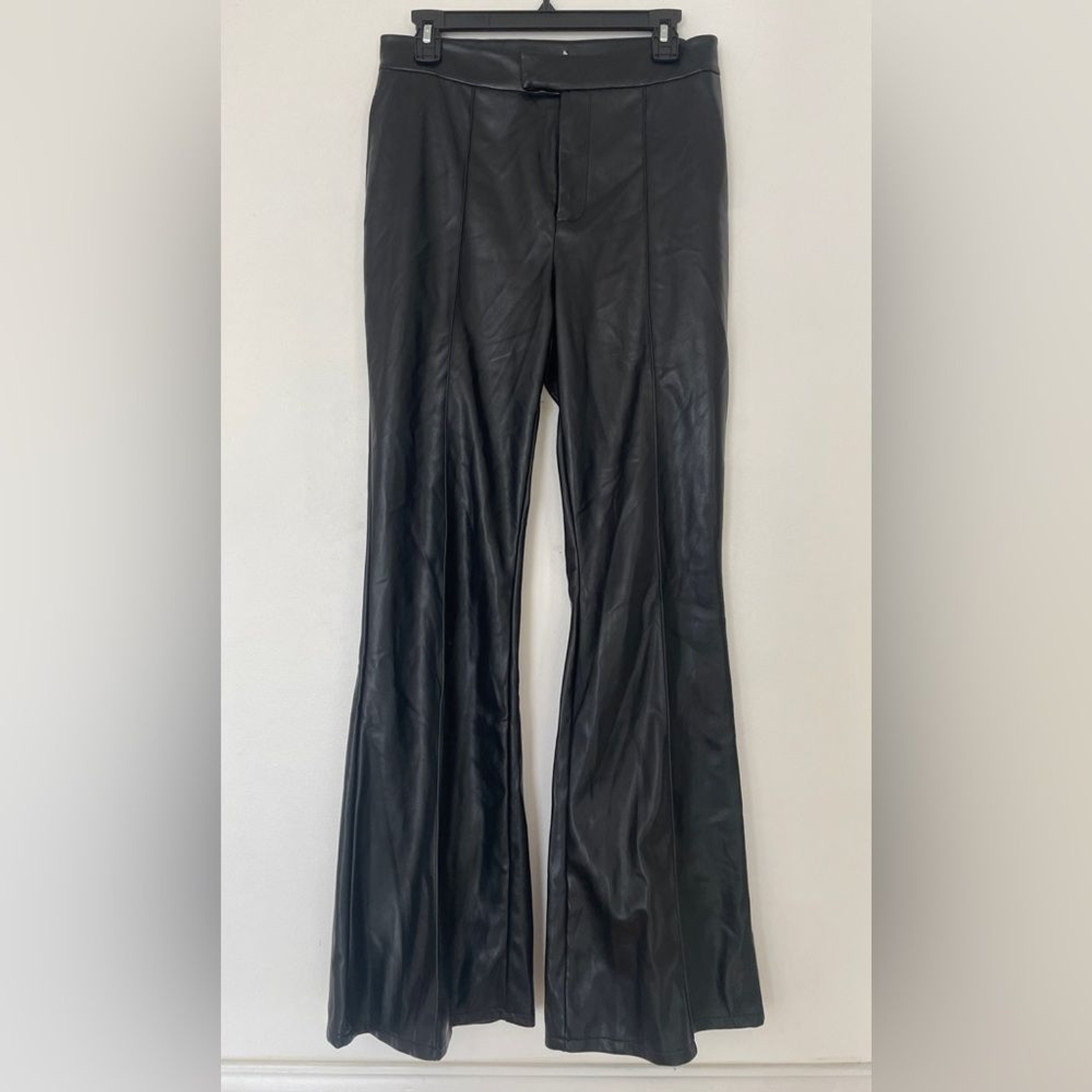 7 For All Mankind Faux Leather Flare Pants with 15-Inch Flat Waist