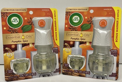 Lot 2 Limited Edition Pumpkin Spice Scented Oil Airwick Plug-in Warmer 4 Refills