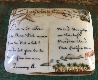 Tommy Bahama 2006 porcelain postcard trinket jewelry lidded box 5” X 4” X  3”