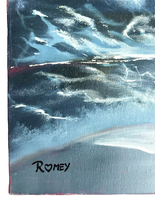 90s Seascape Oil Painting Sunset Waves Coastal Art 20x16