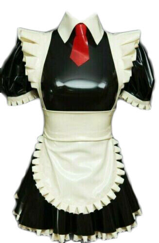 Latex Dress Rubber Clubwear Cosplay Maid Black White Uniform Dress 0.4mm S-XXL - Picture 1 of 5