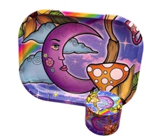 2pcs Rolling Tray and Grinder Set Crescent Moon Mushroom Tobacco Accessories Kit
