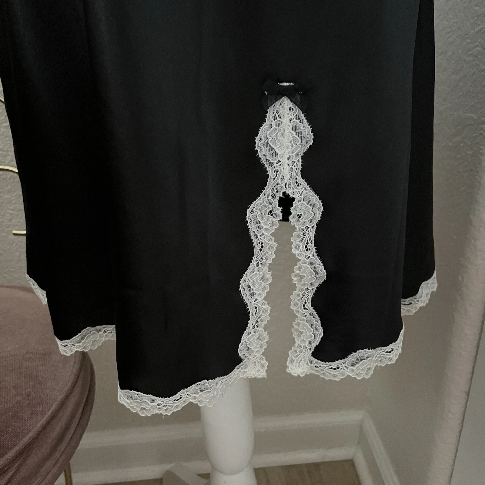 UNDERCOVER Victoria's Secret Mini Abito Vintage Bianco e Nero Pizzo Raso Angelo Slip Tg L G