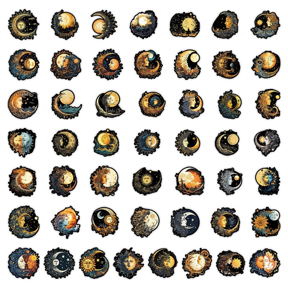 50 pegatinas de vinilo impermeables diosas nórdicas del sol y la luna equipaje teléfono computadora portátil Foto 3 de 4