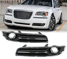 Pair Fog Light Trim Cover For 2011-2014 Chrysler 300 Left + Right Black & Chrome
