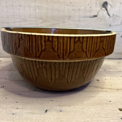 Pottery Primitive Antique Brown Picket Fence  Bowl 10'' Unmarked Ruckels? UHL?