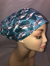 EURO SCRUB HAT Sharks Surgical Cap CRNA CNOR ICU XRAY CORT MD Chef