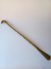 Midcentury Khaki Green Plastic Ribbed Long Handle Horse Head Shoe Boot Horn AU