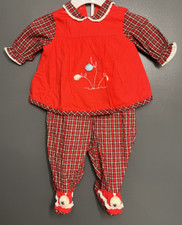 Vintage Wonderalls Red Plaid Footed Bells With Matching Shirt Sz 21-24 Lbs