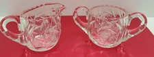 Vtg Crystal Creamer Sugar Set American Brilliant Cut Glass Star Pattern Holiday