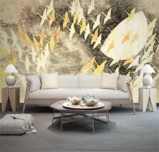 3D Crane Takes Off Self-adhesive Removeable Wallpaper Wall Mural