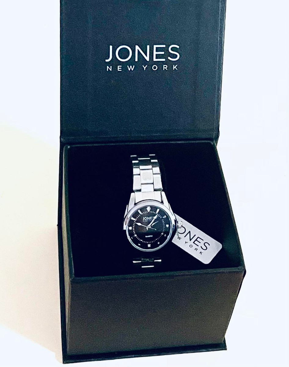 Jones New York Women's Silver Stainless Steel Black Face Watch