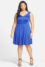 $168 ABS Sleeveless Ponte Fit & Flare Dress Cobalt Blue V-Neck Plus Size 0X 14W