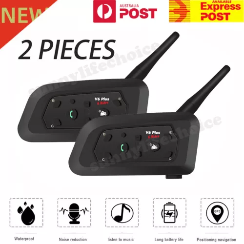 2x 1200M Bluetooth Motorcycle Intercom 6 Riders Communication BT Helmet Headset - Picture 3 of 14