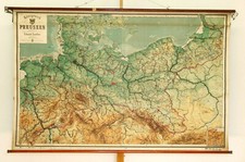 Wall Map Kingdom Of Prussia By Wilhelm II 205X132Cm ~1910 Vintage Roll Up Down