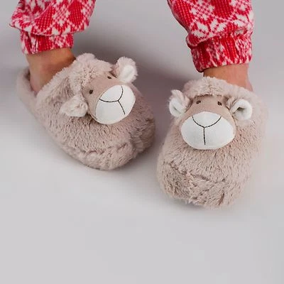 Zhu-Zhu Furry Animal Head Slippers - Soft Plush - Sheep Lamb Novelty Slippers