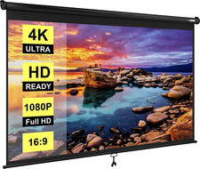 100" Manual Pull-down Projector Screen 16:9 HD Retractable Home Theater