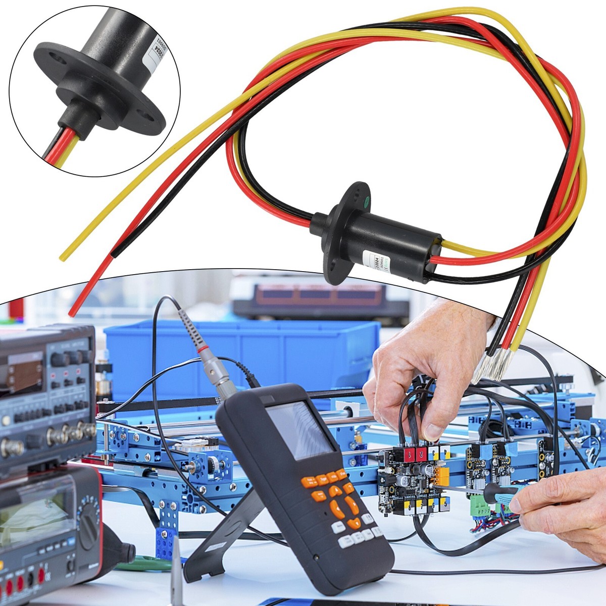 Produktbild von Elektrischer Schleifring MW1215 – 2x15A, Edelmetallkontakte, 360° Rotation, Geringes Drehmoment & Leise – Für PTZ, Roboter, Drehtische & Überwachungskameras – IP51, 150 U/min