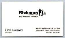 Vintage Business Card Richman Brothers Baldwin Torrance California