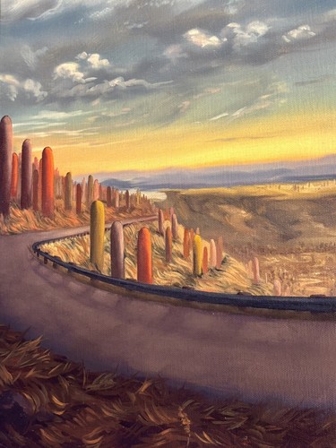Original Oil Painting Surreal Landscape Nature Sunset City Road Fantasy Mikah - Picture 3 of 24