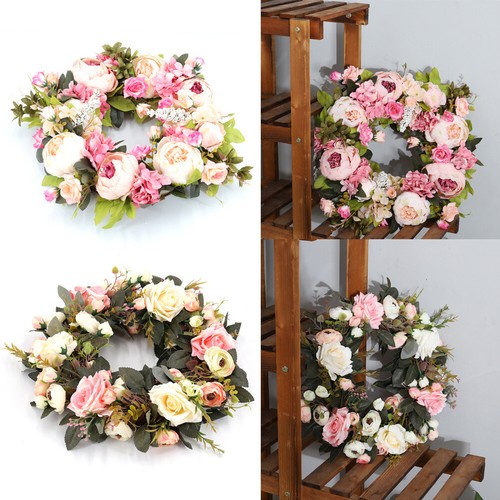 Artificial Silk Flowers Topiary Peony Lavender Ivy Garlands Wedding Wreath - Picture 2 of 19